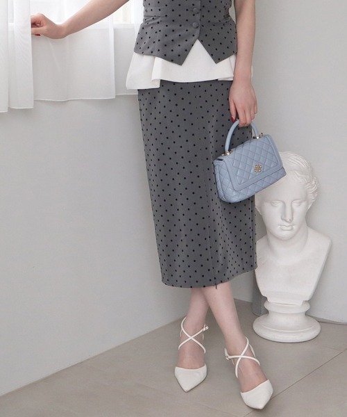 ROYAL PARTY（ロイヤルパーティー）の「スリットファスナードットタイトスカート（スカート・レディース・グレー/ブラック/その他1・FREE）」の5枚目の写真