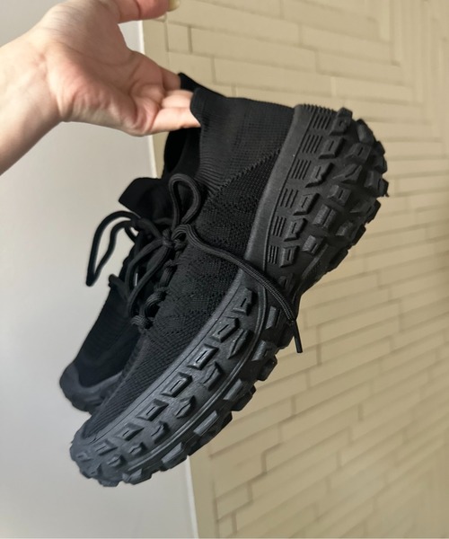 lawgy ディファレントマテリアルダブルリボンスニーカー lawgy（ラウジー）の「different material platform shoes