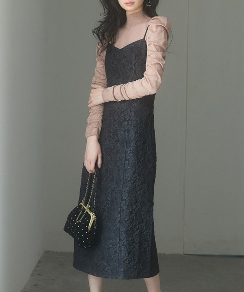 SAISON DE PAPILLON（セゾンドパピヨン）の「ジャガード生地バックスリットキャミワンピース（ワンピース・レディース・グレー/ブラック/ダークブラウン・S/M/L）」の8枚目の写真