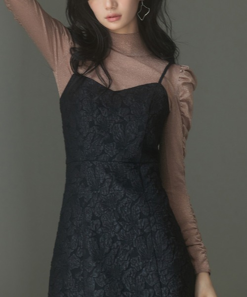 SAISON DE PAPILLON（セゾンドパピヨン）の「ジャガード生地バックスリットキャミワンピース（ワンピース・レディース・グレー/ブラック/ダークブラウン・S/M/L）」の9枚目の写真