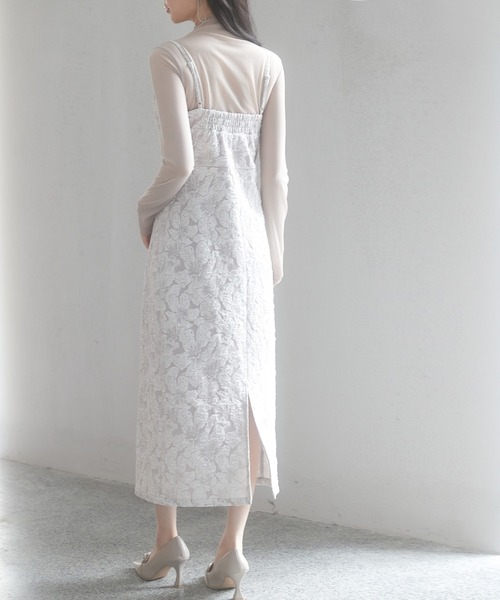 セール】ジャガード生地バックスリットキャミワンピース