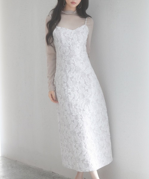 SAISON DE PAPILLON（セゾンドパピヨン）の「ジャガード生地バックスリットキャミワンピース（ワンピース・レディース・グレー/ブラック/ダークブラウン・S/M/L）」の14枚目の写真