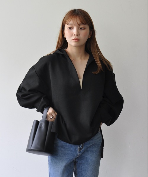 Meli rich(メリーリッチ)の「カーブスリーブフードプルオーバー(パーカー・レディース・ブラック/オフホワイト/チャコールグレー・FREE)」の12枚目の写真