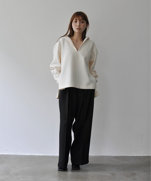 Meli rich(メリーリッチ)の「カーブスリーブフードプルオーバー(パーカー・レディース・ブラック/オフホワイト/チャコールグレー・FREE)」の22枚目の写真