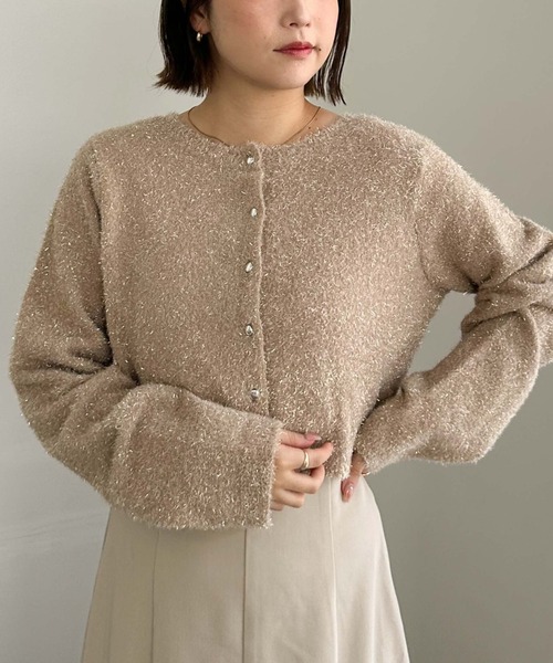 archives(アルシーヴ)の「ラメフェザーコンパクトニットカーディガン(ニット/セーター・レディース・ブルー/ブルーグレー/オレンジ/シルバーグレー・MEDIUM)」の4枚目の写真