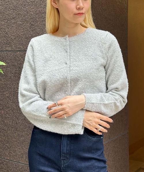 archives(アルシーヴ)の「ラメフェザーコンパクトニットカーディガン(ニット/セーター・レディース・ブルー/ブルーグレー/オレンジ/シルバーグレー・MEDIUM)」の12枚目の写真