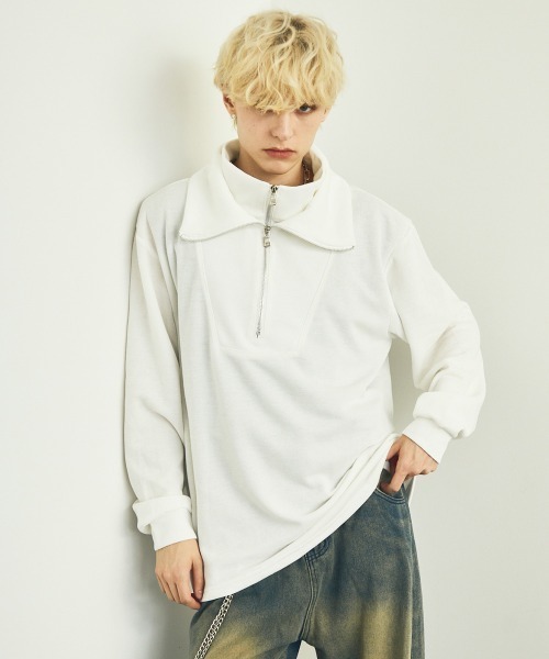 セール】ダブルハーフジップハイネックトップス（Tシャツ/カットソー