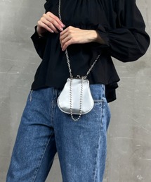 フェイクレザー がま口 チェーンショルダー付きミニ ハンドバッグ ショルダーバッグ