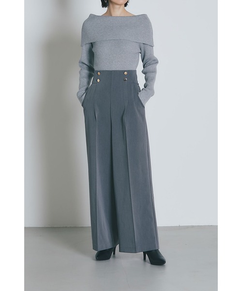 &. NOSTALGIA（アンドドットノスタルジア）の「釦デザインハイウエストタックパンツ（スラックス・レディース・グレー/ブラック・S/M）」の3枚目の写真