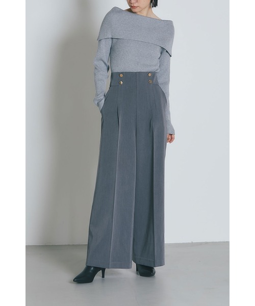 &. NOSTALGIA（アンドドットノスタルジア）の「釦デザインハイウエストタックパンツ（スラックス・レディース・グレー/ブラック・S/M）」の4枚目の写真