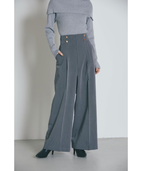 &. NOSTALGIA（アンドドットノスタルジア）の「釦デザインハイウエストタックパンツ（スラックス・レディース・グレー/ブラック・S/M）」の5枚目の写真