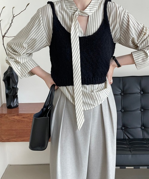 aimoha(アイモハ)の「ネクタイ風ストライプブラウス(シャツ/ブラウス・レディース・ホワイト・LARGE/MEDIUM)」の7枚目の写真