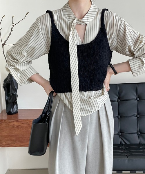 aimoha(アイモハ)の「ネクタイ風ストライプブラウス(シャツ/ブラウス・レディース・ホワイト・LARGE/MEDIUM)」の8枚目の写真