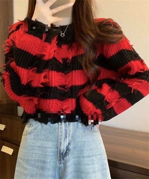 FREE STYLISTS（フリー スタイリスト）の「フリンジボーダーニットプルオーバー（ニット/セーター・レディース・パープル/ブラウン/レッド/ブラック・FREE）」の20枚目の写真