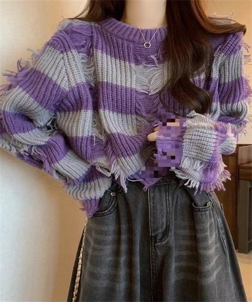 FREE STYLISTS（フリー スタイリスト）の「フリンジボーダーニットプルオーバー（ニット/セーター・レディース・パープル/ブラウン/レッド/ブラック・FREE）」の17枚目の写真