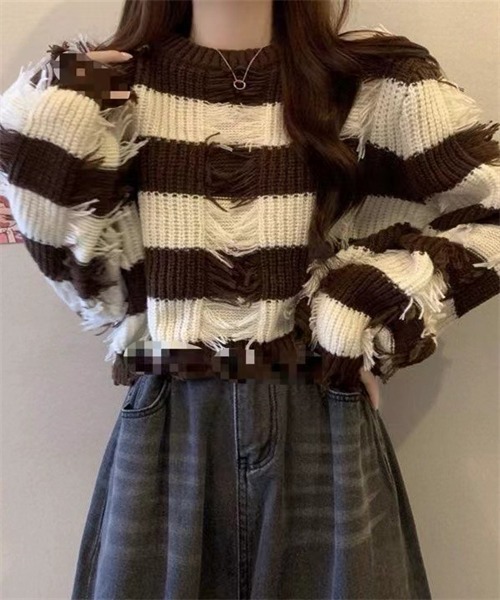 FREE STYLISTS（フリー スタイリスト）の「フリンジボーダーニットプルオーバー（ニット/セーター・レディース・パープル/ブラウン/レッド/ブラック・FREE）」の14枚目の写真