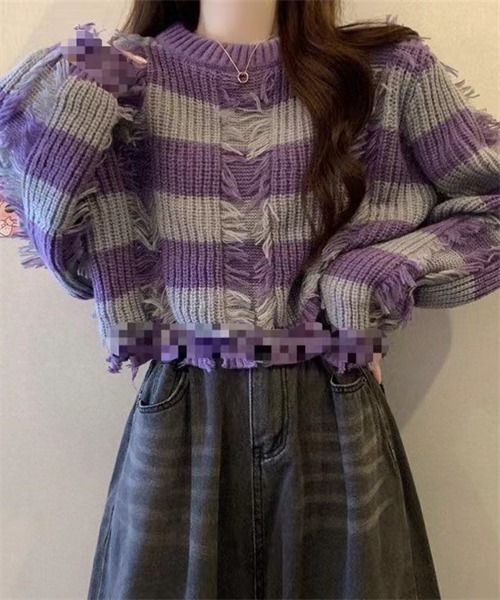 FREE STYLISTS（フリー スタイリスト）の「フリンジボーダーニットプルオーバー（ニット/セーター・レディース・パープル/ブラウン/レッド/ブラック・FREE）」の16枚目の写真