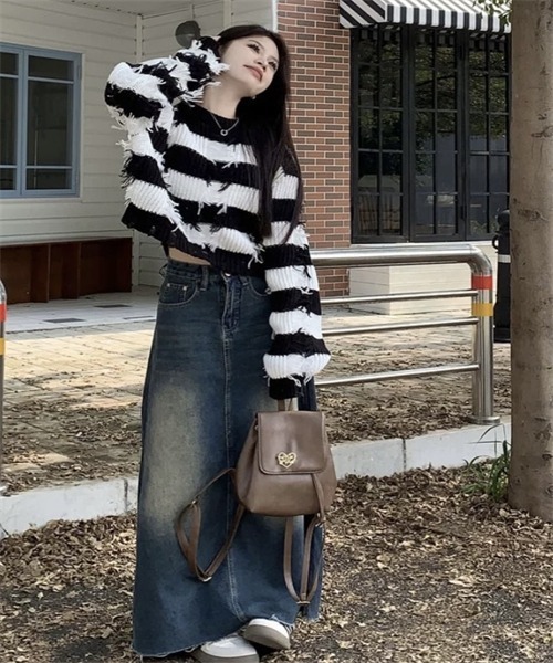 FREE STYLISTS（フリー スタイリスト）の「フリンジボーダーニットプルオーバー（ニット/セーター・レディース・パープル/ブラウン/レッド/ブラック・FREE）」の6枚目の写真