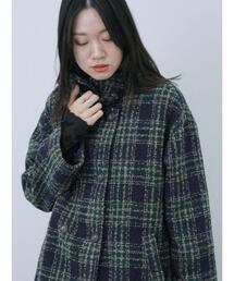 Samansa Mos2 blue | ツイードチェックコート(その他アウター)