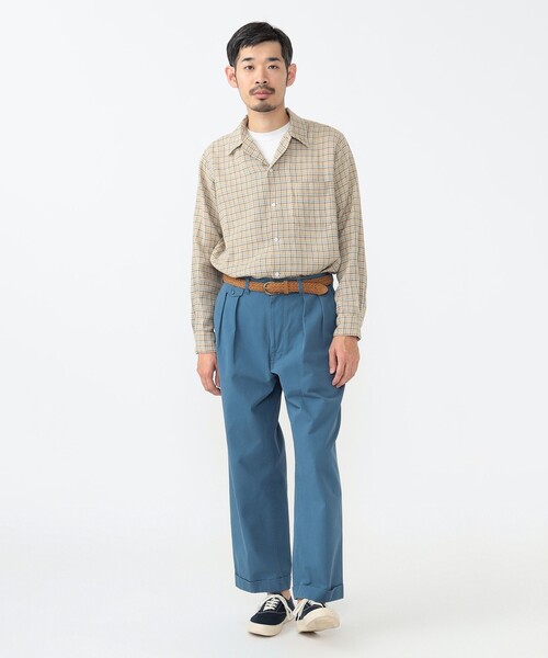 BEAMS PLUS（ビームスプラス）の「ガングラブ メッシュ オープンカラー ボタンダウン シャツ（シャツ/ブラウス・メンズ・ベージュ/ホワイト・L/S/XL/M）」の4枚目の写真
