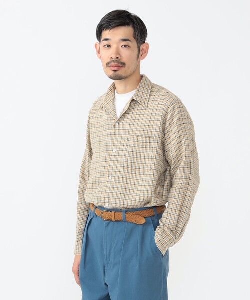 BEAMS PLUS（ビームスプラス）の「ガングラブ メッシュ オープンカラー ボタンダウン シャツ（シャツ/ブラウス・メンズ・ベージュ/ホワイト・L/S/XL/M）」の5枚目の写真