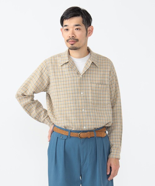 BEAMS PLUS（ビームスプラス）の「ガングラブ メッシュ オープンカラー ボタンダウン シャツ（シャツ/ブラウス・メンズ・ベージュ/ホワイト・L/S/XL/M）」の6枚目の写真