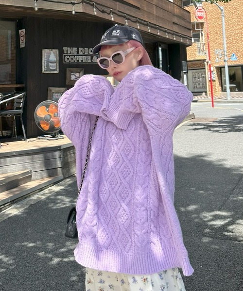 Alley Tokyo（アリートーキョー）の「モンスターケーブルニットプルオーバー（ニット/セーター・レディース・ミント/ピンク/オフホワイト/キャメル/ピンク系/サックスブルー/ライトブルー/ラベンダー・FREE）」の5枚目の写真