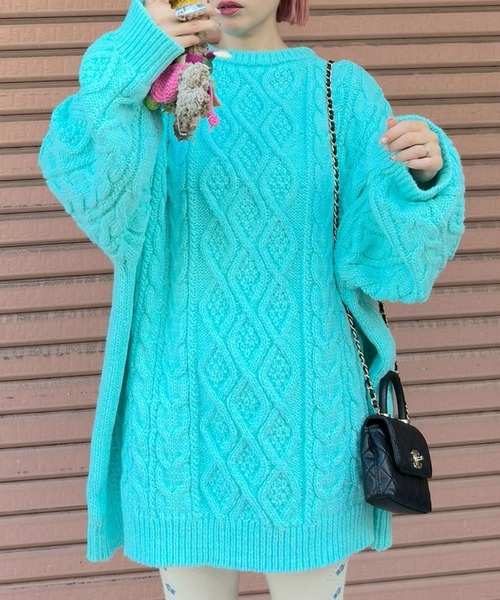 Alley Tokyo（アリートーキョー）の「モンスターケーブルニットプルオーバー（ニット/セーター・レディース・ミント/ピンク/オフホワイト/キャメル/ピンク系/サックスブルー/ライトブルー/ラベンダー・FREE）」の3枚目の写真