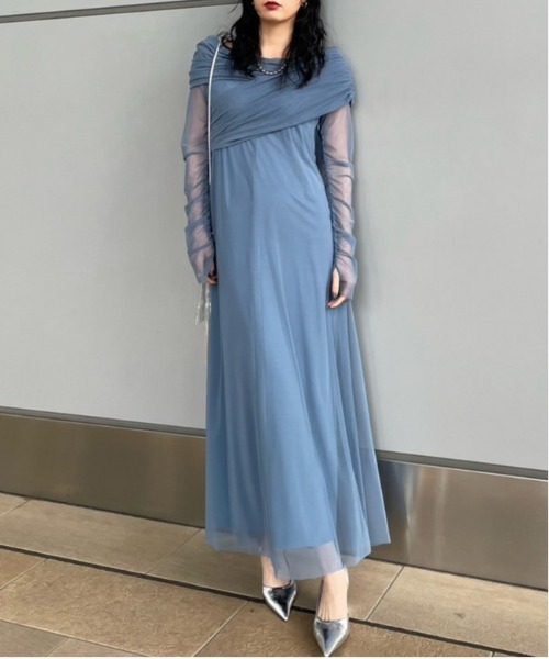 Ameri。 OFF SHOULDER TULLE LAYERED DREss OFF SHOULDER TULLE LAYERED DRESS（ドレス）｜Ameri（アメリ