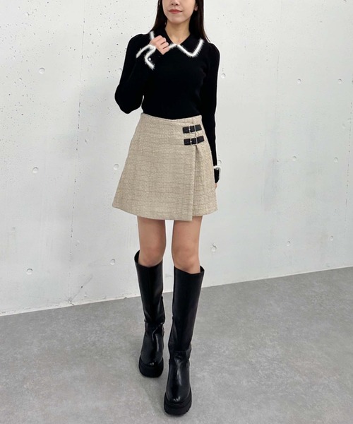 archives（アルシーヴ）の「フェザーパイピングカラーリブニット（ニット/セーター・レディース・ピンクベージュ/ブラック/アイボリー・MEDIUM）」の8枚目の写真