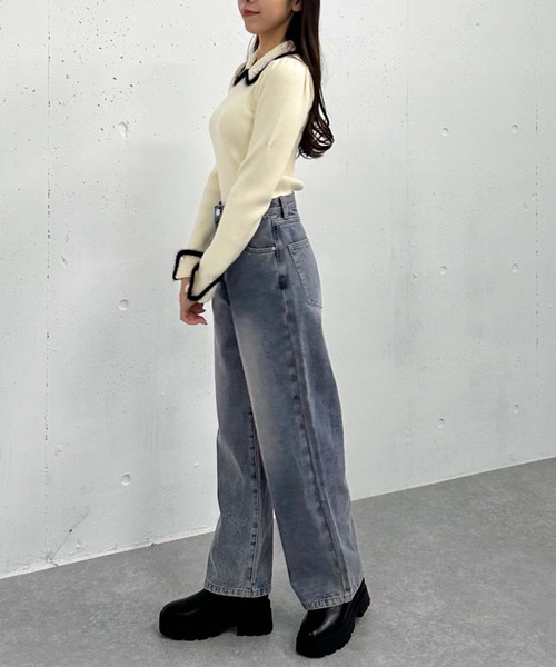 archives（アルシーヴ）の「フェザーパイピングカラーリブニット（ニット/セーター・レディース・ピンクベージュ/ブラック/アイボリー・MEDIUM）」の16枚目の写真