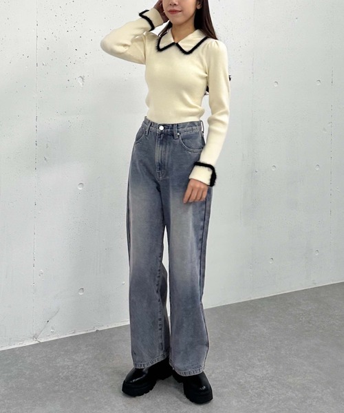 archives（アルシーヴ）の「フェザーパイピングカラーリブニット（ニット/セーター・レディース・ピンクベージュ/ブラック/アイボリー・MEDIUM）」の14枚目の写真