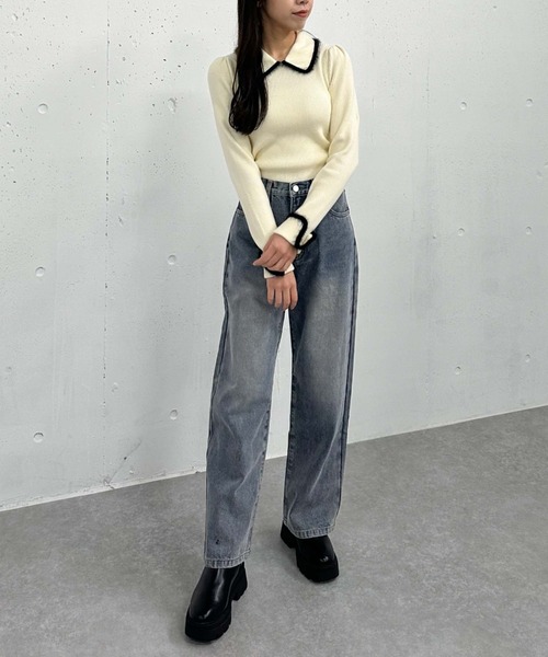 archives（アルシーヴ）の「フェザーパイピングカラーリブニット（ニット/セーター・レディース・ピンクベージュ/ブラック/アイボリー・MEDIUM）」の15枚目の写真