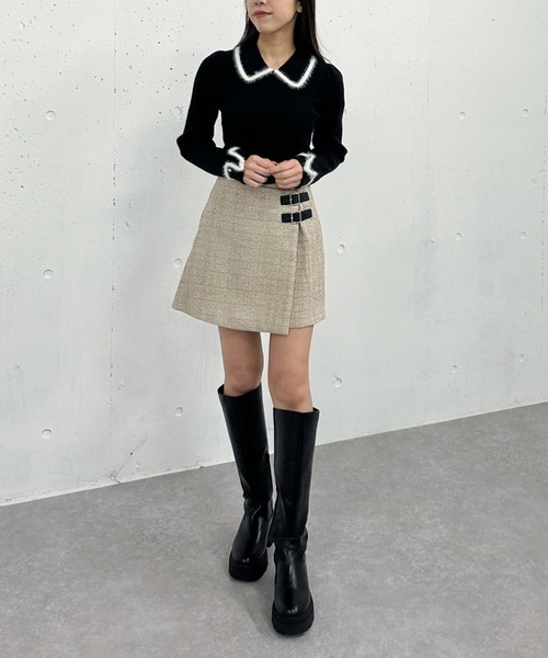 archives（アルシーヴ）の「フェザーパイピングカラーリブニット（ニット/セーター・レディース・ピンクベージュ/ブラック/アイボリー・MEDIUM）」の7枚目の写真