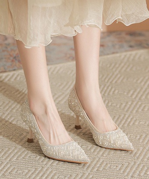 Lace Ladies ミックス ビース トライバル柄 ハイヒール パンプス（パンプス）