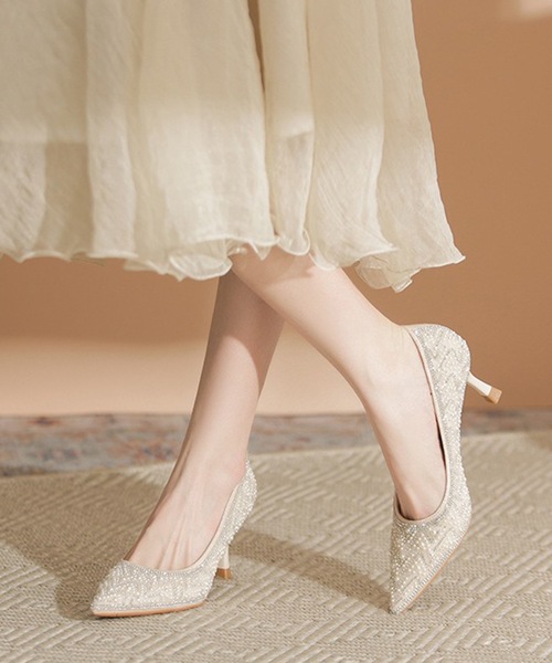 Lace Ladies ミックス ビース トライバル柄 ハイヒール パンプス（パンプス）
