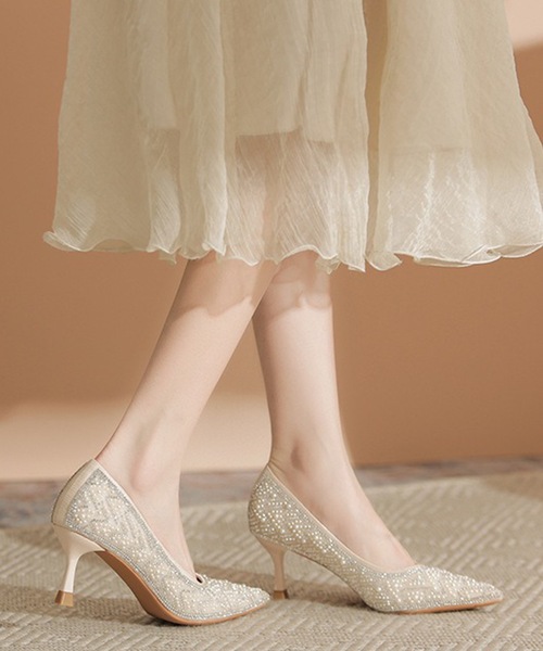 Lace Ladies ミックス ビース トライバル柄 ハイヒール パンプス（パンプス）
