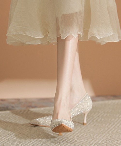 Lace Ladies ミックス ビース トライバル柄 ハイヒール パンプス（パンプス）