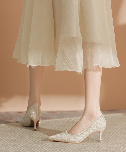 Lace Ladies ミックス ビース トライバル柄 ハイヒール パンプス（パンプス）