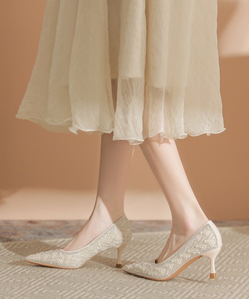 Lace Ladies ミックス ビース トライバル柄 ハイヒール パンプス（パンプス）