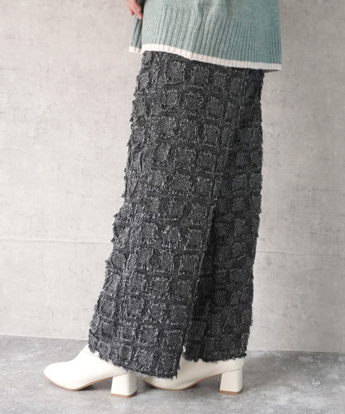SELECT LEVERY(セレクトリベリー)の「スクエアフリンジチェックイージーパンツ(その他パンツ・レディース・ブラック/ベージュ/ブラウン・MEDIUM)」の8枚目の写真