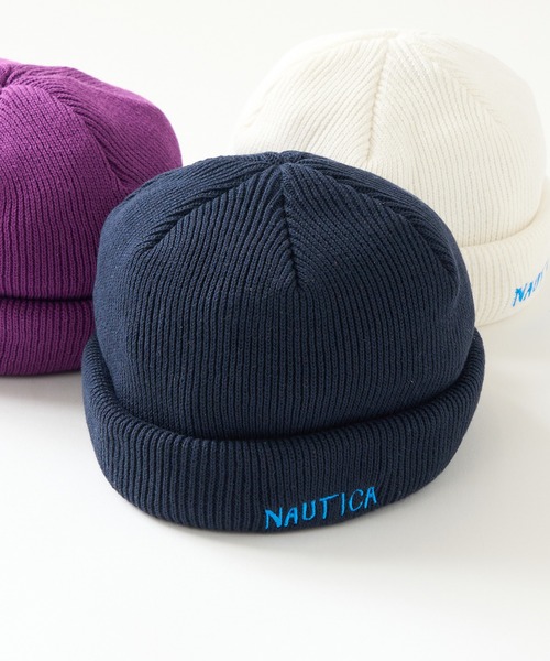 NAUTICA(ノーティカ)の「【NAUTICA】コットンロールワッチ ニット帽 NT096 CBS(ニットキャップ/ビーニー・メンズ・ホワイト/パープル/ネイビー・FREE)」の4枚目の写真