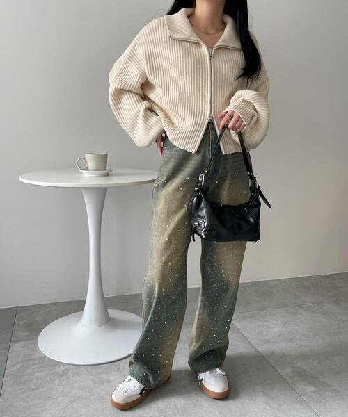 WEGO（ウィゴー）の「WEGO/ダブルジップショートニットブルゾン（カーディガン/ボレロ・レディース・ブラック系その他5/グレー/アイボリー・FREE）」の13枚目の写真