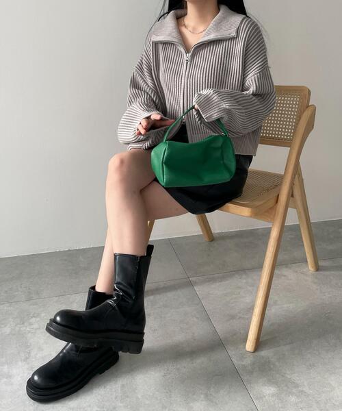 WEGO（ウィゴー）の「WEGO/ダブルジップショートニットブルゾン（カーディガン/ボレロ・レディース・ブラック系その他5/グレー/アイボリー・FREE）」の14枚目の写真