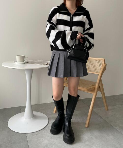 WEGO（ウィゴー）の「WEGO/ダブルジップショートニットブルゾン（カーディガン/ボレロ・レディース・ブラック系その他5/グレー/アイボリー・FREE）」の15枚目の写真