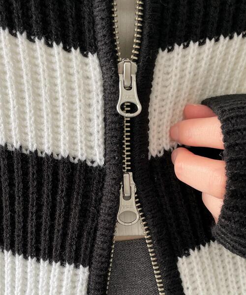 WEGO（ウィゴー）の「WEGO/ダブルジップショートニットブルゾン（カーディガン/ボレロ・レディース・ブラック系その他5/グレー/アイボリー・FREE）」の18枚目の写真