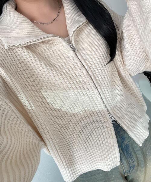 WEGO（ウィゴー）の「WEGO/ダブルジップショートニットブルゾン（カーディガン/ボレロ・レディース・ブラック系その他5/グレー/アイボリー・FREE）」の21枚目の写真