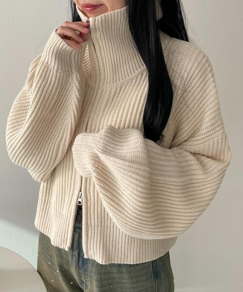 WEGO（ウィゴー）の「WEGO/ダブルジップショートニットブルゾン（カーディガン/ボレロ・レディース・ブラック系その他5/グレー/アイボリー・FREE）」の22枚目の写真