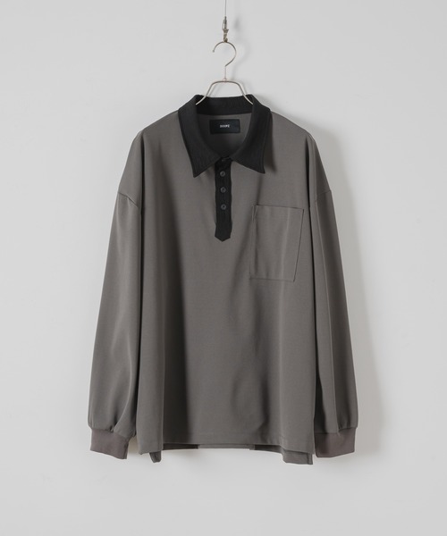 DOOPZ（ドープス）の「Moss stitch polo long T - 鹿の子切替カットソー（シャツ/ブラウス・メンズ・ブラック/グレー・SMALL/MEDIUM/LARGE）」の18枚目の写真