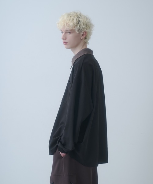 DOOPZ（ドープス）の「Moss stitch polo long T - 鹿の子切替カットソー（シャツ/ブラウス・メンズ・ブラック/グレー・SMALL/MEDIUM/LARGE）」の5枚目の写真